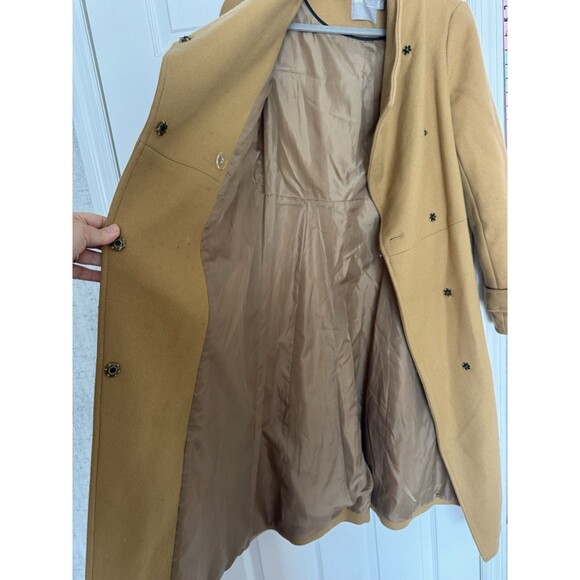 ASOS Womens Tan Beige Wool Coat Size 4 Belted Midi - Picture 6 of 9